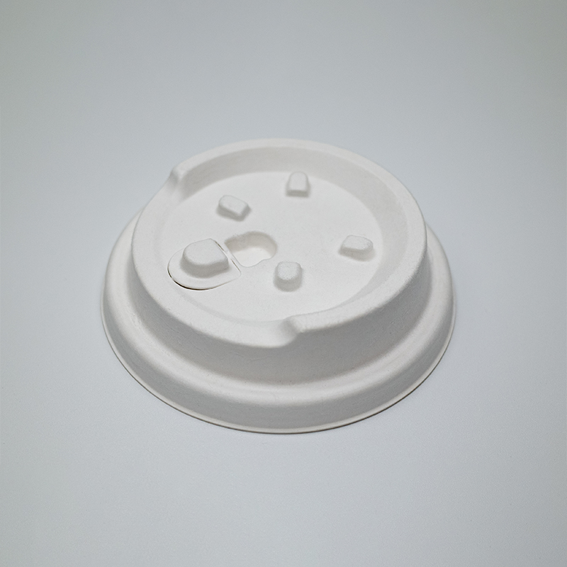 Tapas de vaso de caña de azúcar de bagazo biodegradable compostable Tapas de fibra con botón (2)